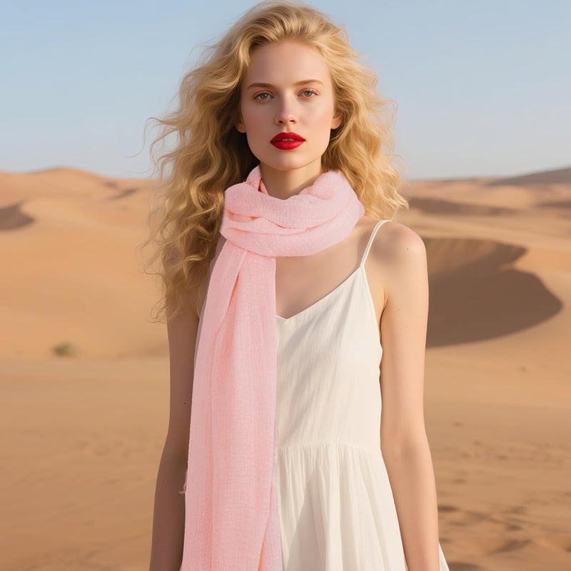 Nydotd Women Summer Cotton Linen Scarf Crinkle Long Beach Shawl Wrap hijab with Fringe - Image 5